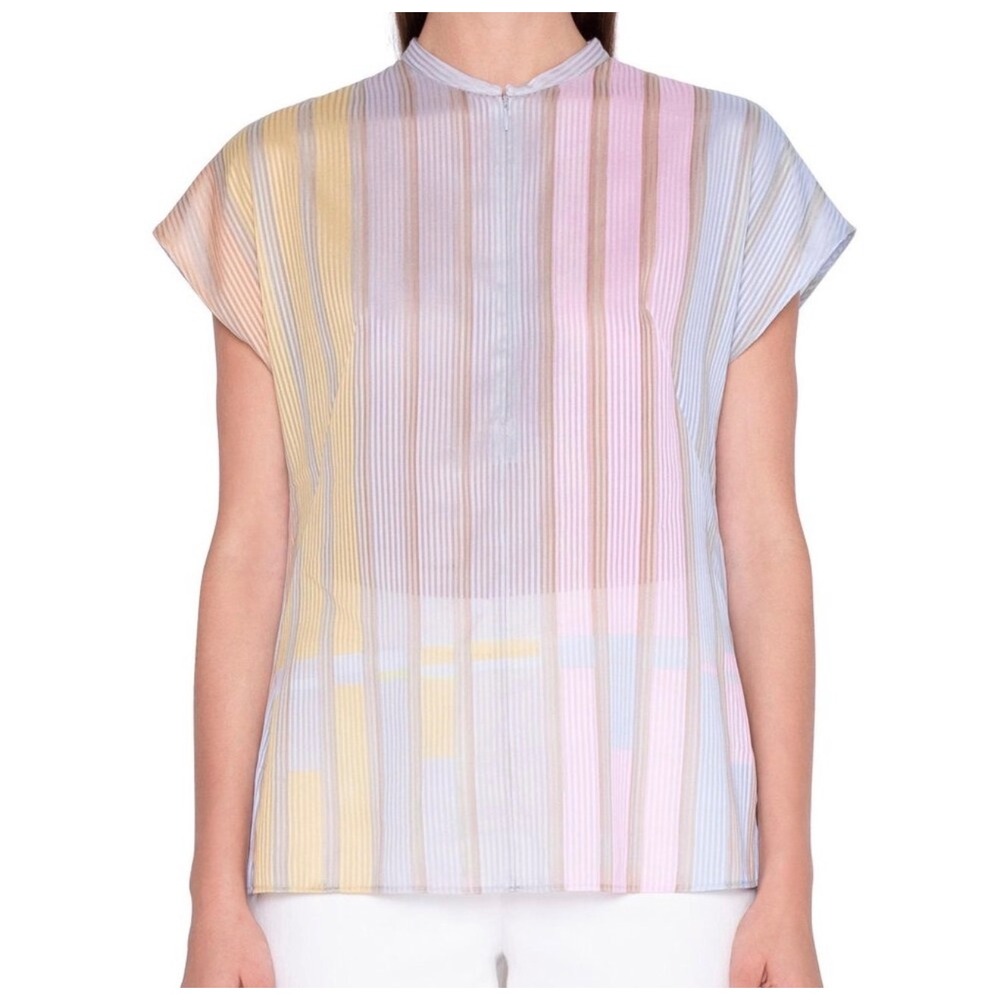 Akris Pastel Stripe Semi-Sheer Stripe Print Top Size 10